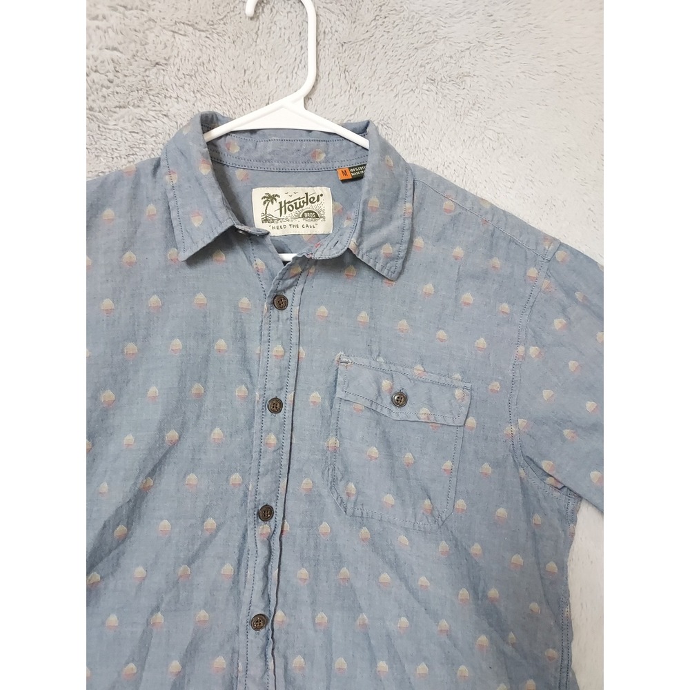 Howler Brothers Shirt Mens Medium Short Sleeve Button Down Blue Geometric Surfer - Picture 4 of 8